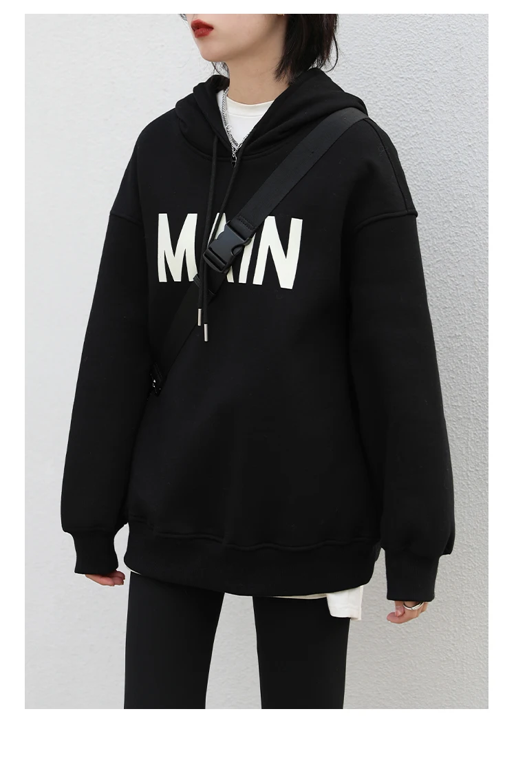 CHIC VEN Women's Pullovers Streetwear Casual Loose Letter Plush Thick Warm Hooded Tops Office Lady Coat Autumn Winter 2025