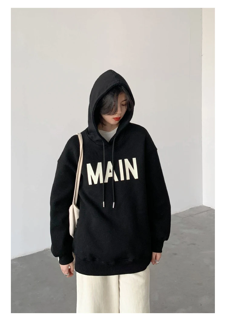 CHIC VEN Women's Pullovers Streetwear Casual Loose Letter Plush Thick Warm Hooded Tops Office Lady Coat Autumn Winter 2025