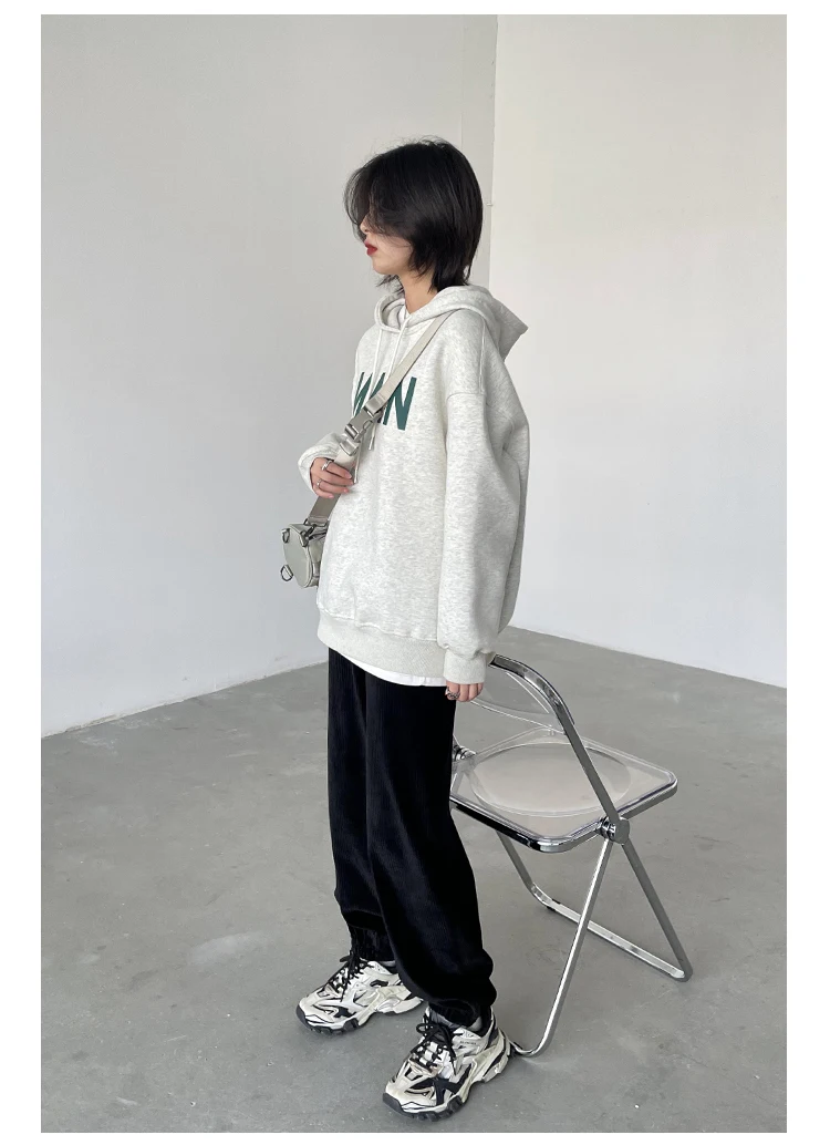 CHIC VEN Women's Pullovers Streetwear Casual Loose Letter Plush Thick Warm Hooded Tops Office Lady Coat Autumn Winter 2025