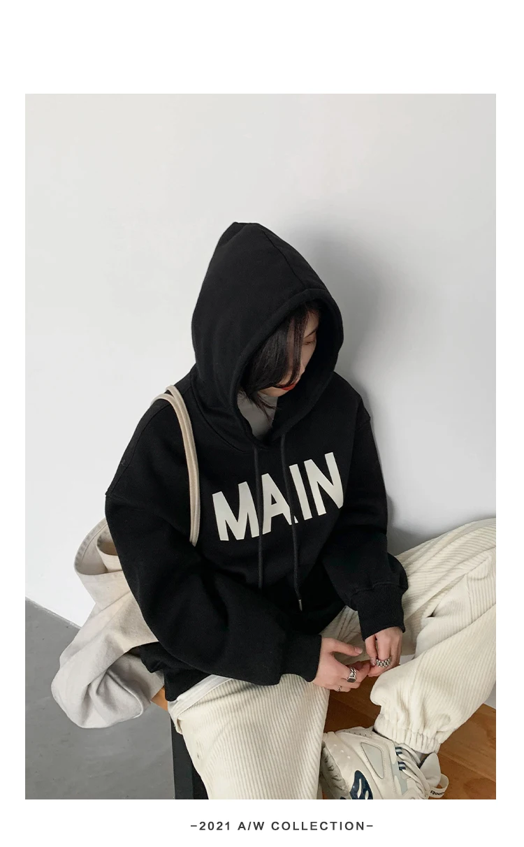 CHIC VEN Women's Pullovers Streetwear Casual Loose Letter Plush Thick Warm Hooded Tops Office Lady Coat Autumn Winter 2025