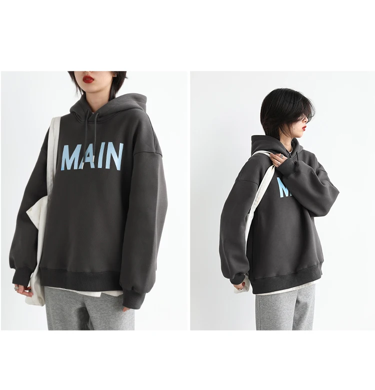 CHIC VEN Women's Pullovers Streetwear Casual Loose Letter Plush Thick Warm Hooded Tops Office Lady Coat Autumn Winter 2025