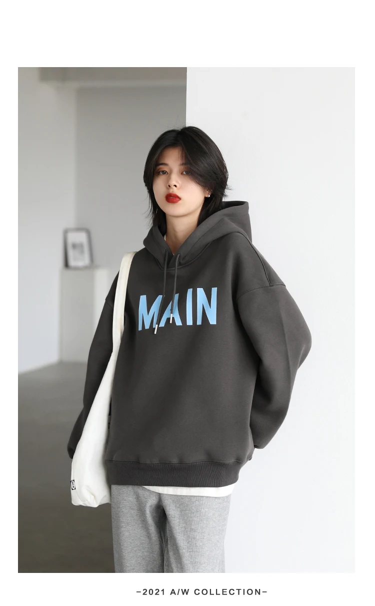 CHIC VEN Women's Pullovers Streetwear Casual Loose Letter Plush Thick Warm Hooded Tops Office Lady Coat Autumn Winter 2025