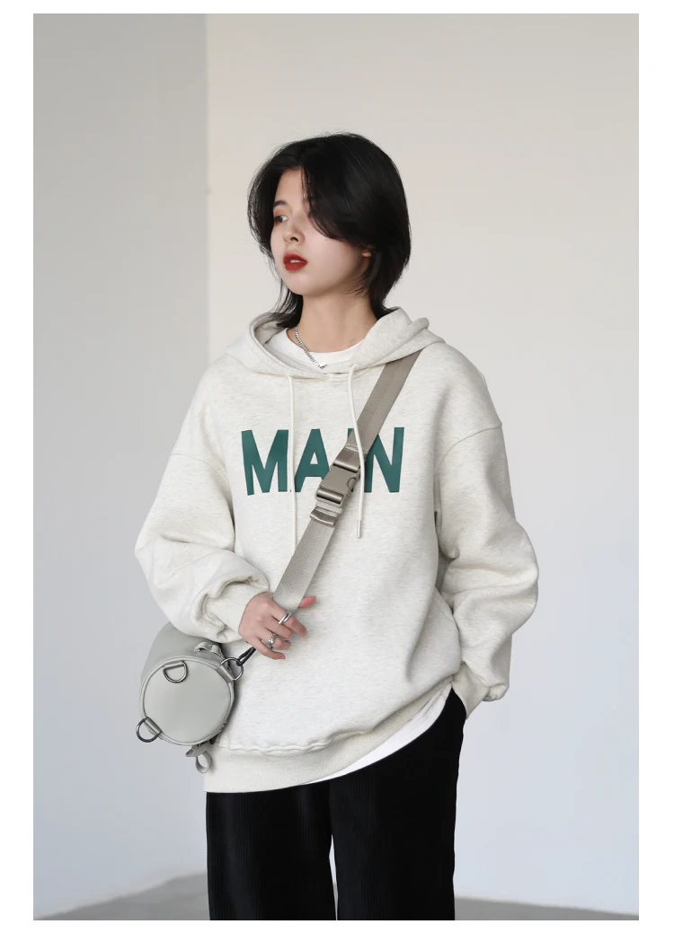 CHIC VEN Women's Pullovers Streetwear Casual Loose Letter Plush Thick Warm Hooded Tops Office Lady Coat Autumn Winter 2025