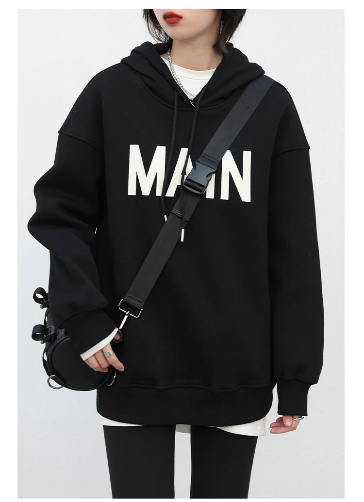 CHIC VEN Women's Pullovers Streetwear Casual Loose Letter Plush Thick Warm Hooded Tops Office Lady Coat Autumn Winter 2025