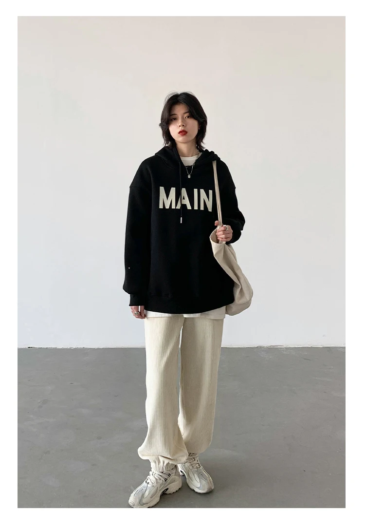 CHIC VEN Women's Pullovers Streetwear Casual Loose Letter Plush Thick Warm Hooded Tops Office Lady Coat Autumn Winter 2025