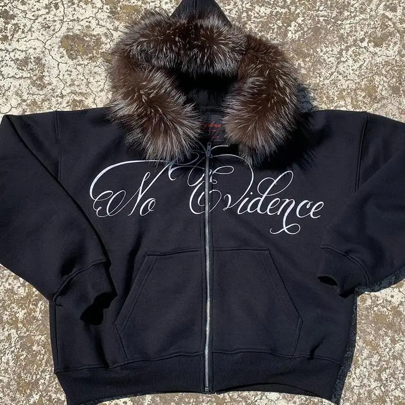 Y2k Gothic Punk Hip Hop Letter Print Faux Fur Collar Zip Up Hoodie Harajuku Aesthetic 2000s Hoodies Clothes Streetwear EMO Girl