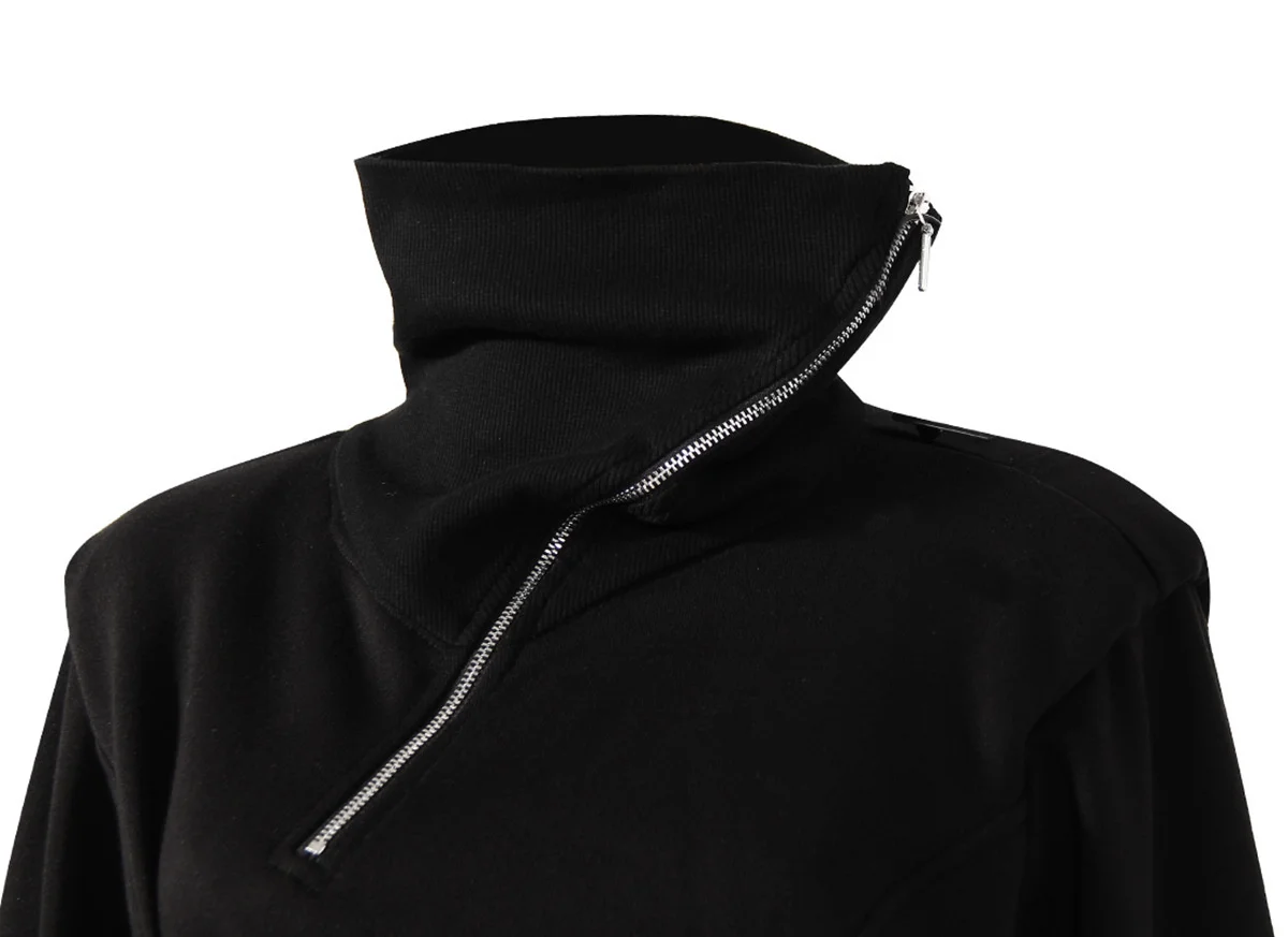 DEAT Fashion Women's Hoodies Turtleneck Irregular Diagonal Zipper Decorate Short Designer Sweatshirt Autumn 2025 New Tide WT051