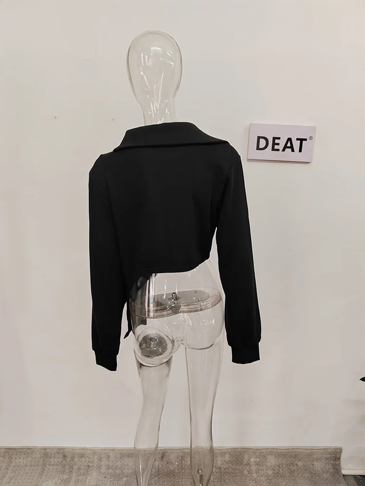 DEAT Fashion Women's Hoodies Turtleneck Irregular Diagonal Zipper Decorate Short Designer Sweatshirt Autumn 2025 New Tide WT051