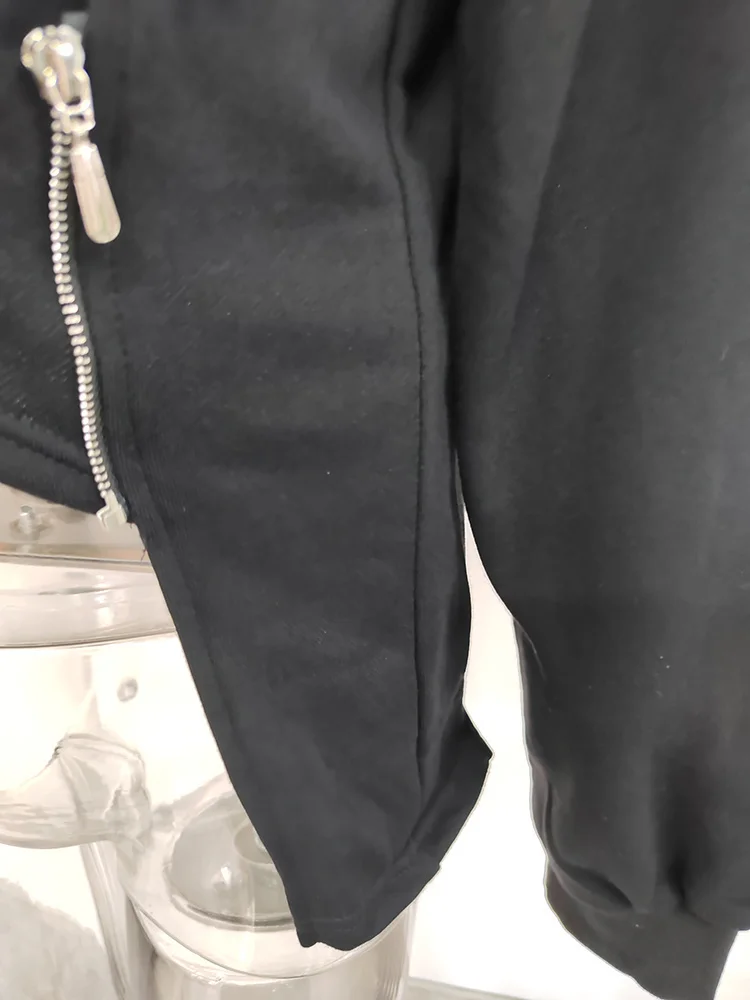DEAT Fashion Women's Hoodies Turtleneck Irregular Diagonal Zipper Decorate Short Designer Sweatshirt Autumn 2025 New Tide WT051