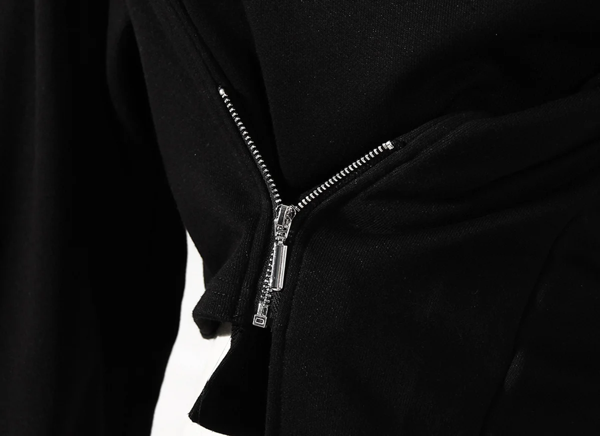DEAT Fashion Women's Hoodies Turtleneck Irregular Diagonal Zipper Decorate Short Designer Sweatshirt Autumn 2025 New Tide WT051