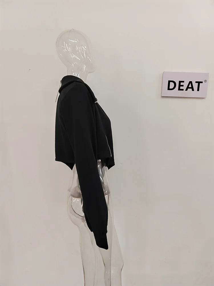 DEAT Fashion Women's Hoodies Turtleneck Irregular Diagonal Zipper Decorate Short Designer Sweatshirt Autumn 2025 New Tide WT051