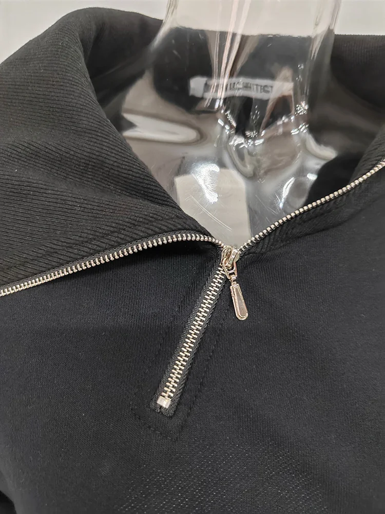 DEAT Fashion Women's Hoodies Turtleneck Irregular Diagonal Zipper Decorate Short Designer Sweatshirt Autumn 2025 New Tide WT051