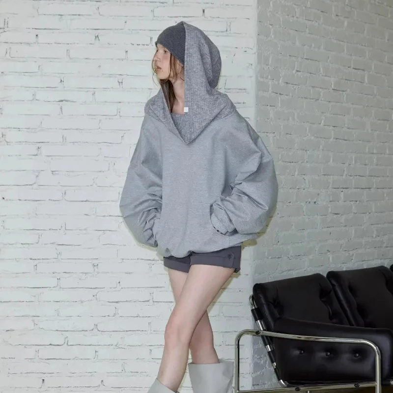 Lazy Wind Casual Sweatshirts Women Off Shoulder Loose Long Sleeve Pullovers Pure Cotton Patchwork Spring Autumn Baggy Solid Tops