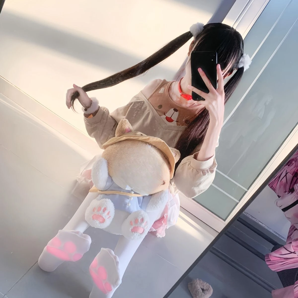 Japanese Kawaii Off-the-shoulder Grunge Hoodie Cartoon Print Pocket Hoody Y2K Aesthetic Womens Harajuku Loose Casual Sweatshirt