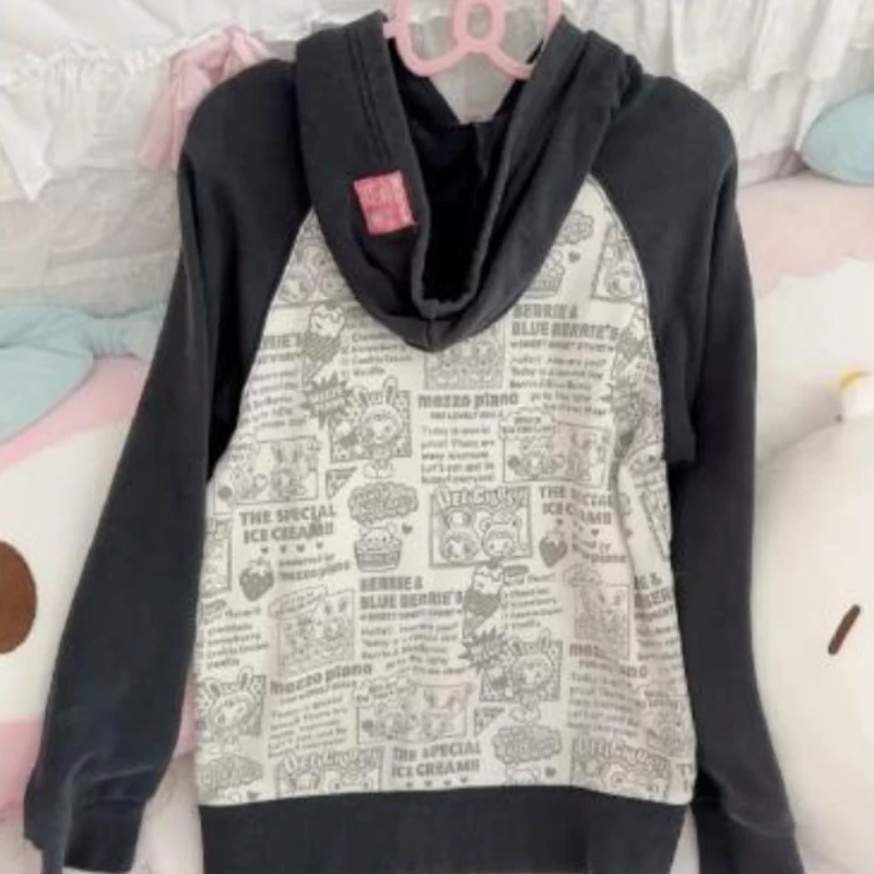 Japanese Hoodies for Women Cartoon Print Sweet Sweatshirts 2025 Ropa Mujer Yk2 Tops Streetwear Hooded Fashion Casual Cute Hoodie