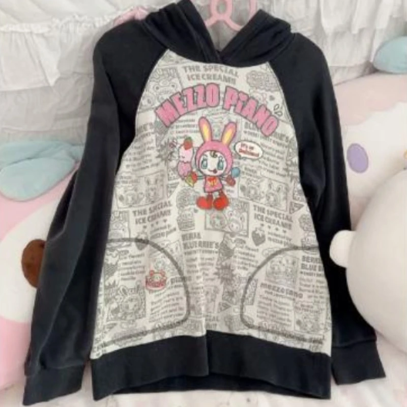 Japanese Hoodies for Women Cartoon Print Sweet Sweatshirts 2025 Ropa Mujer Yk2 Tops Streetwear Hooded Fashion Casual Cute Hoodie