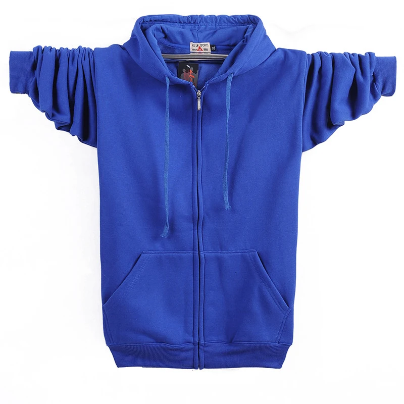 Autumn Winter Fashion Zip-up 95% Cotton Loose Hoody Weatshirt Women And Men Zipper Velvet Long Coat Boyfriend Hooded Blue