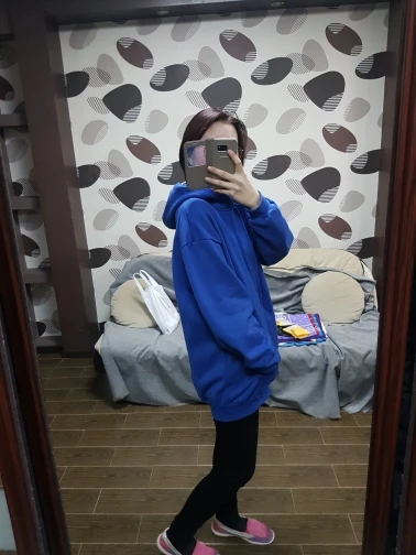 Autumn Winter Fashion Zip-up 95% Cotton Loose Hoody Weatshirt Women And Men Zipper Velvet Long Coat Boyfriend Hooded Blue