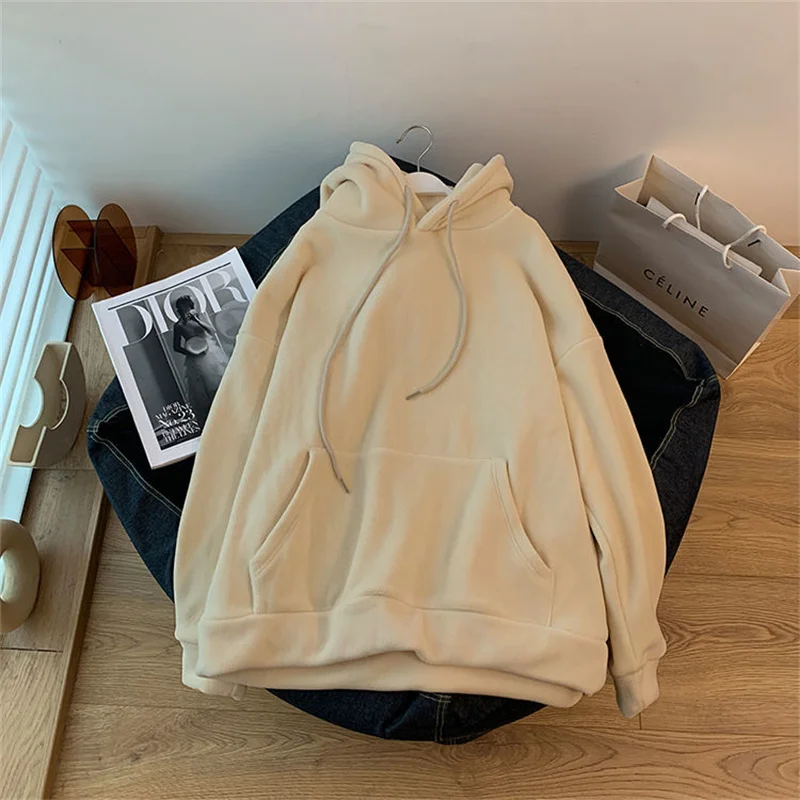 2026 Fashion Orange Hoodies Sweatshirts Women's Fleece Coats Autumn Winter Long-sleeve Loose Top Lady Pullover Casual Outerwear