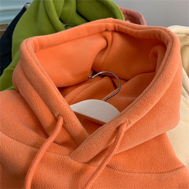 2026 Fashion Orange Hoodies Sweatshirts Women's Fleece Coats Autumn Winter Long-sleeve Loose Top Lady Pullover Casual Outerwear
