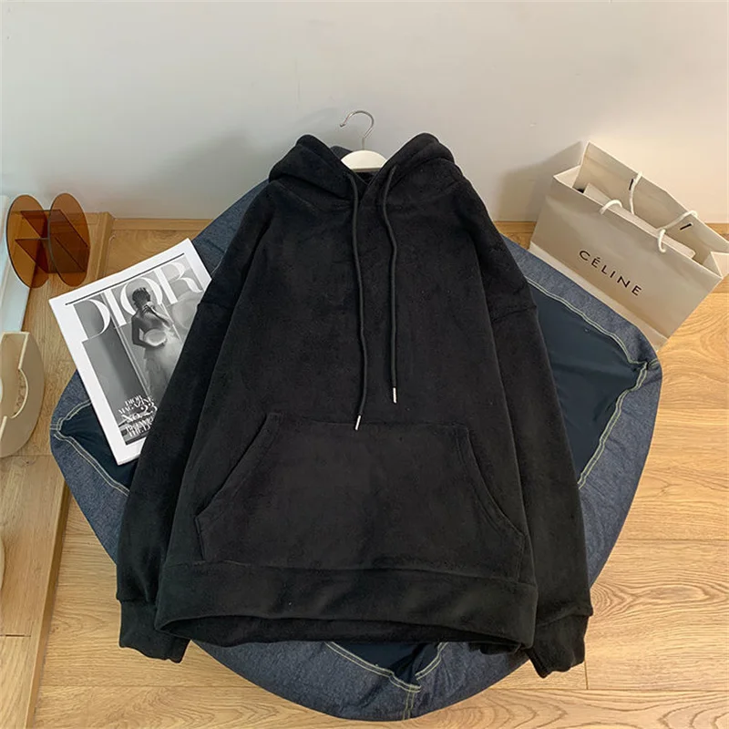 2026 Fashion Orange Hoodies Sweatshirts Women's Fleece Coats Autumn Winter Long-sleeve Loose Top Lady Pullover Casual Outerwear