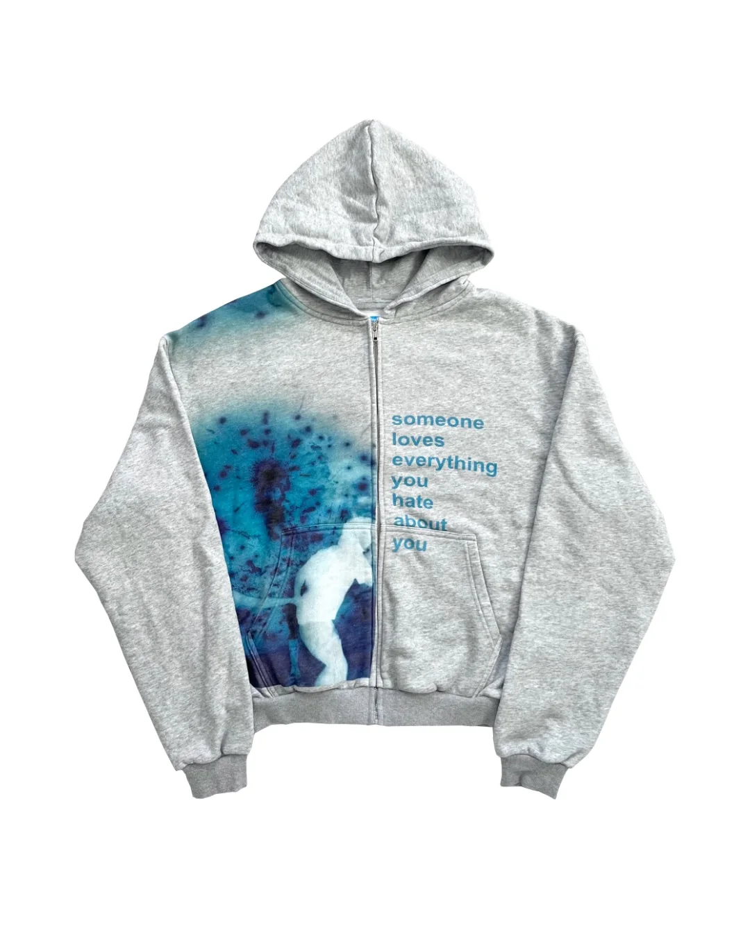 Womens Grey Zip Up Hoodie Tie Dye Abstract Art Streetwear Casual Pullover Artistic Expression Graphic Pattern Sweatshirt