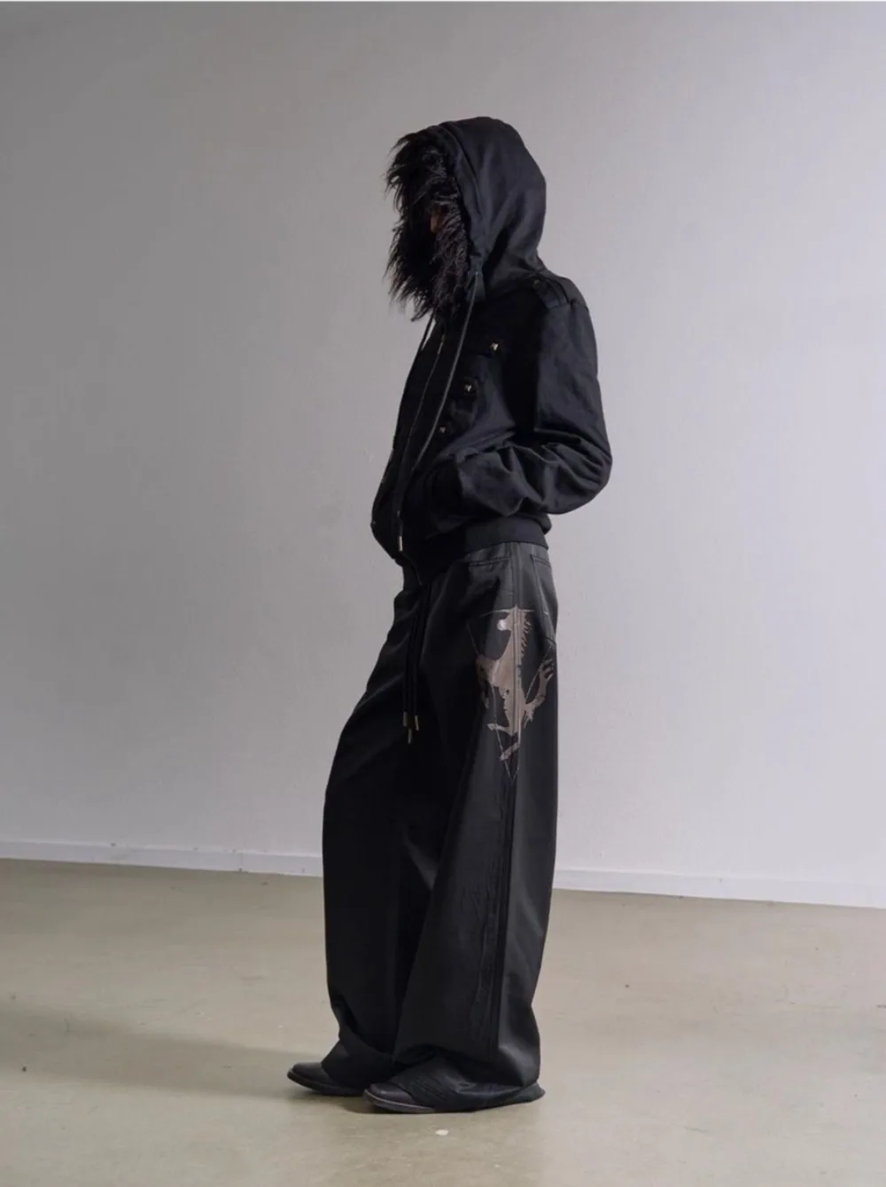 Y2K Vintage Fur Collar Black Zip Up Hoodie Men Women Harajuku Punk Studded Slim Fit Jacket Gothic Autumn Winter Sweatshirt Coat