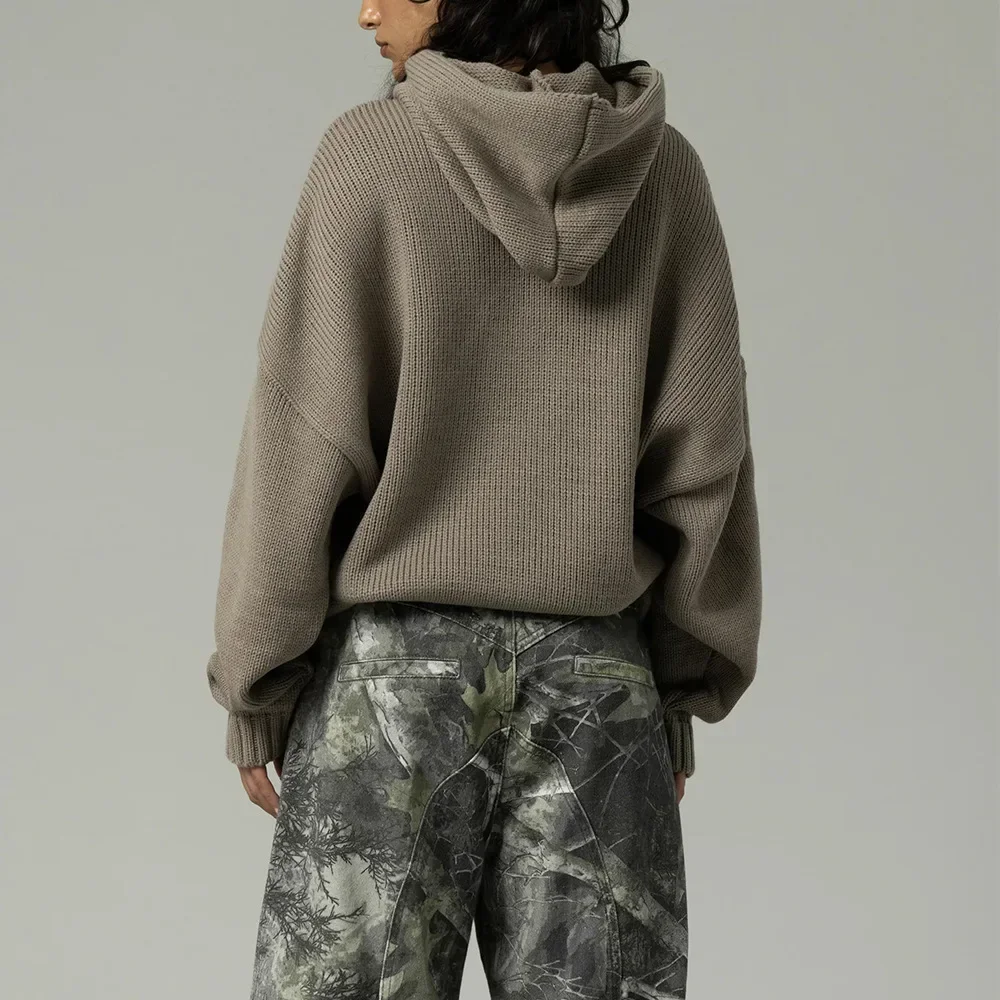 Y2K Retro S Letter Knit Hoodie American Hip Hood Casual Loose Women's Word Knit Autumn Hood Fashion Sweatshirt