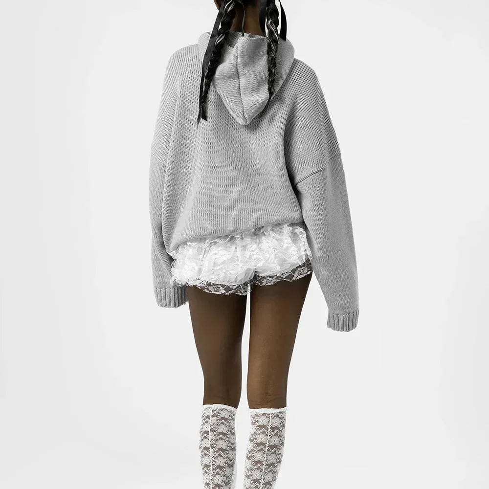 Y2K Retro S Letter Knit Hoodie American Hip Hood Casual Loose Women's Word Knit Autumn Hood Fashion Sweatshirt