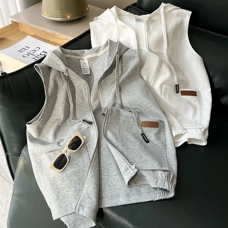 Korean Streetwear Hoodies for Women 2025 Ropa Mujer Hooded Sleeveless Oversized Vest Y2k Tops Casual Zipper Fashion Sweatshirts