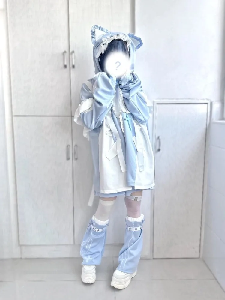 Y2k Mid-length Loose Long Sleeve Coat Women Japanese Patchwork Ruffles Sweet Sweatshirts 2026 New All-match Tops Mujer