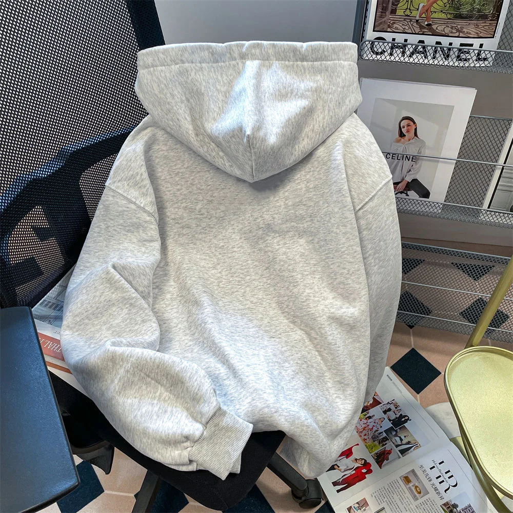 Gray Cartoon Puppy Printed Sweatshirts Y2K Zip Up Hoodies Women Aesthetic Autumn Vintage Oversized Hoodies With Pockets Teens