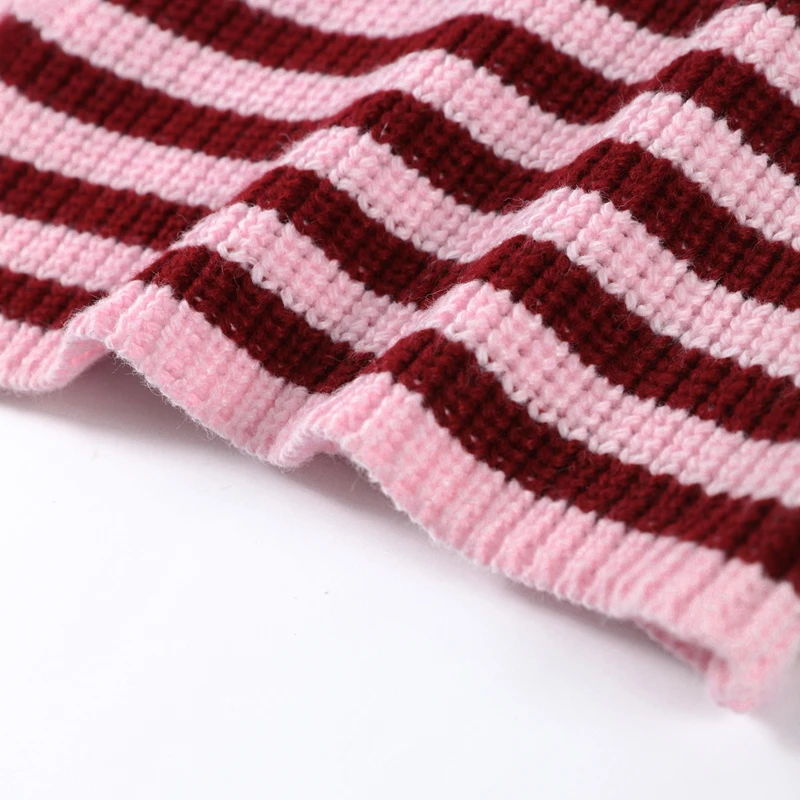 Fashion Contrasting Striped Zipper Knitted Cardigans Women Loose Stand Collar Long Sleeved Coat 2026 Autumn Winter Lady Outwear