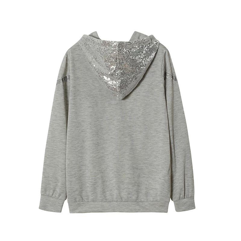 Fashion Trend Autumn and Winter Pop Hot Sequins Printed Loose Hoodie Woman