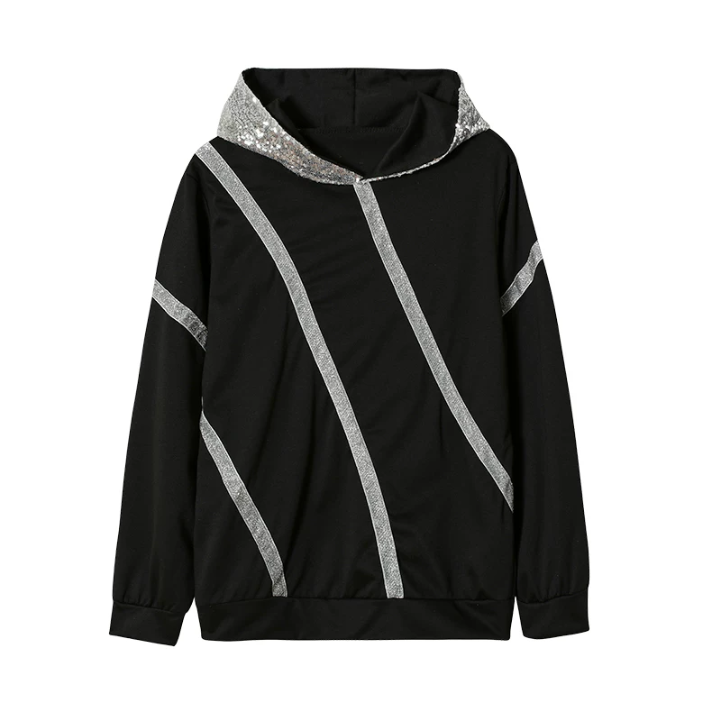 Fashion Trend Autumn and Winter Pop Hot Sequins Printed Loose Hoodie Woman