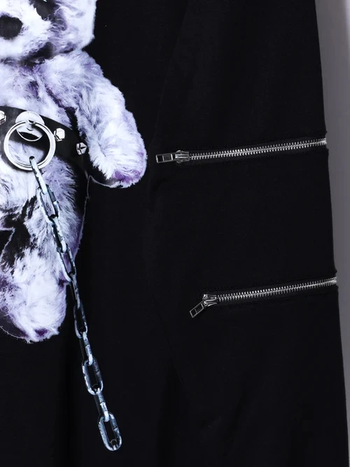 Mine Subculture Cartoon Bear Zipper Sweatshirt Jacket Women's Japanese Clothes 2024 Autumn New Oversized Hoodies Long Y2k Top