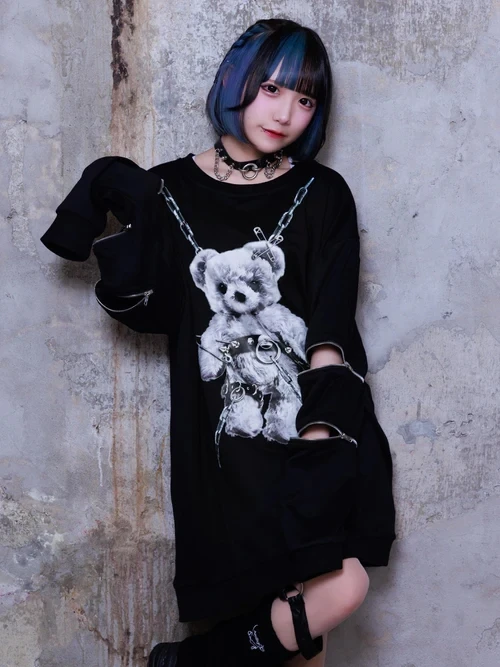 Mine Subculture Cartoon Bear Zipper Sweatshirt Jacket Women's Japanese Clothes 2024 Autumn New Oversized Hoodies Long Y2k Top