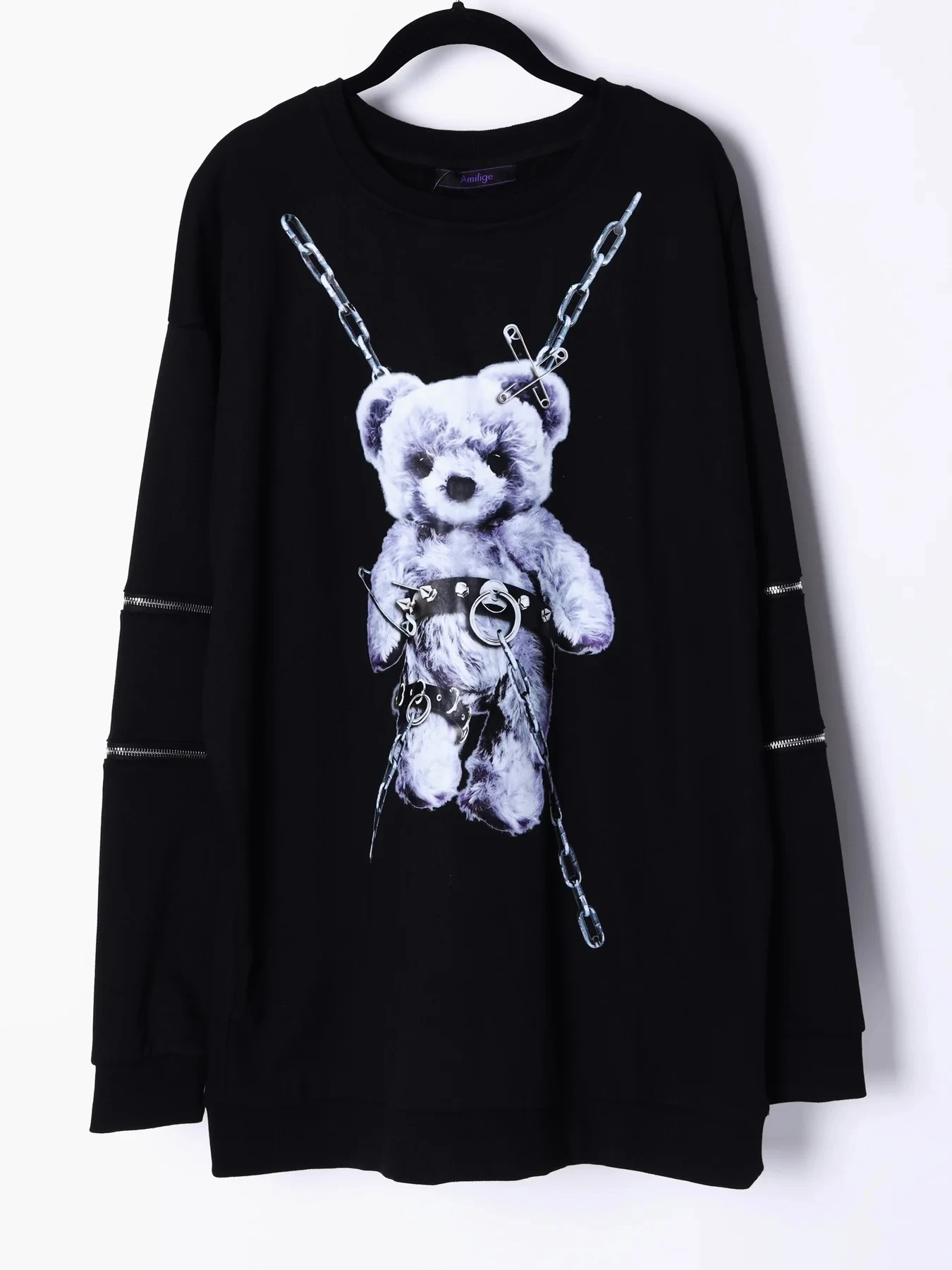 Mine Subculture Cartoon Bear Zipper Sweatshirt Jacket Women's Japanese Clothes 2024 Autumn New Oversized Hoodies Long Y2k Top