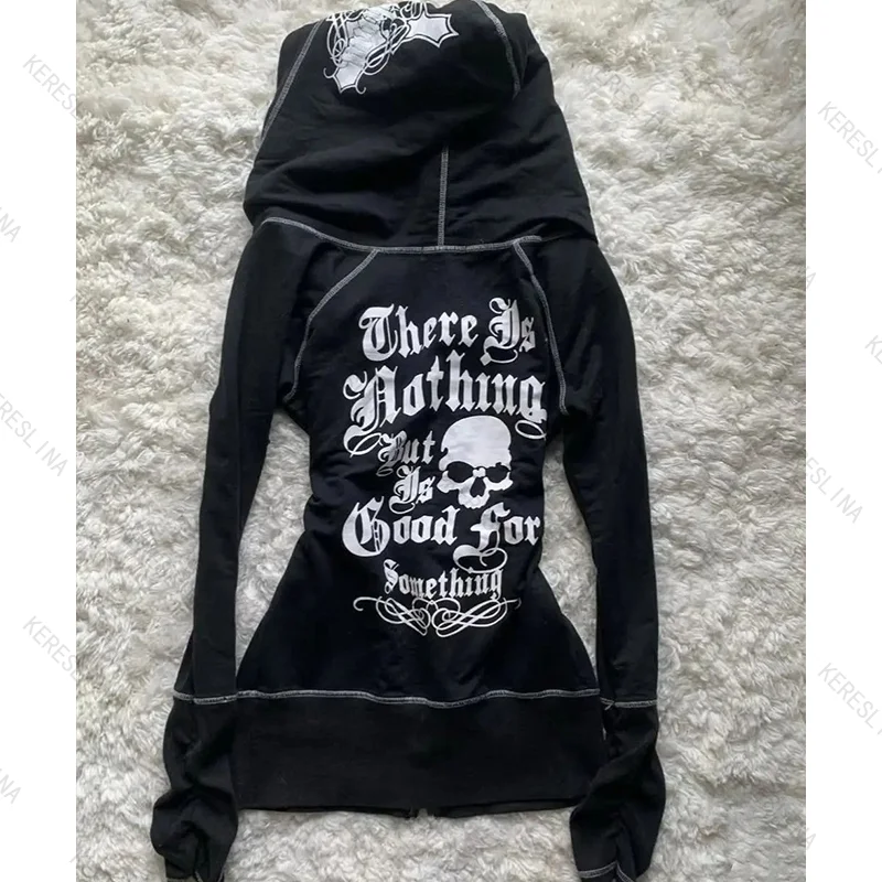 Millennium Y2k Spicy Girls Style Slimming Zipper Hoodie Autumn/Winter Gothic Vintage Fashion Streetwear Versatile Thin Hoodie Em