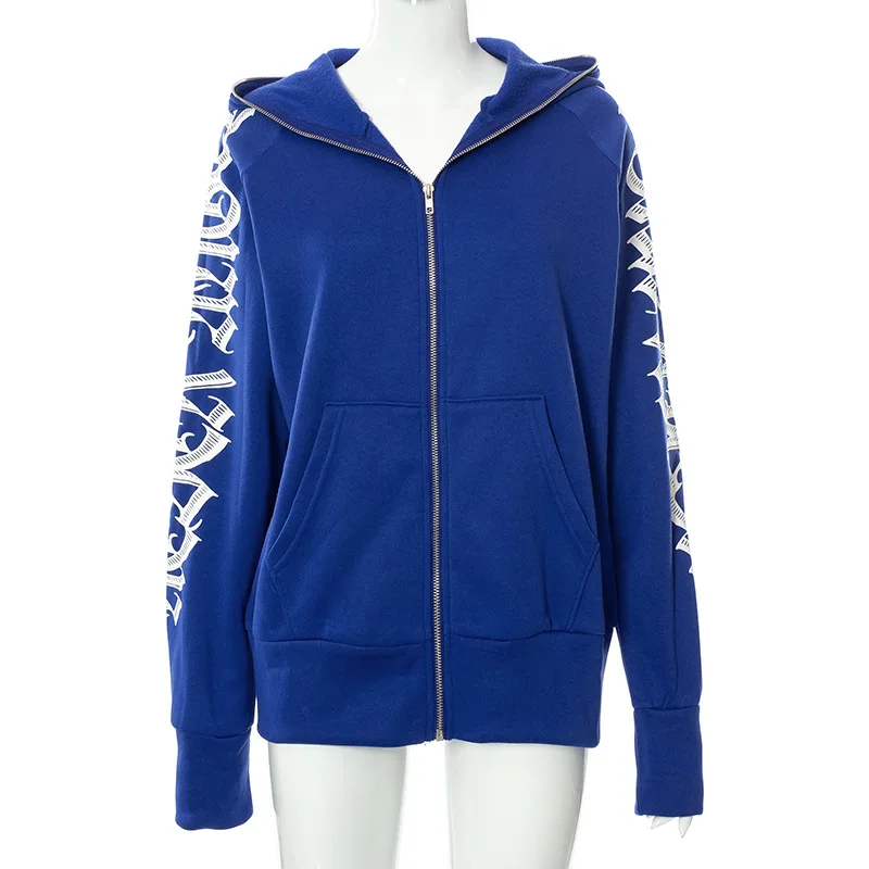 2025 Zipper Letter Print Baddie Clothes Women Hooddies Casual Streetwear Athleisure Sporty Tops Cyber Ghetto Sweatshirts New