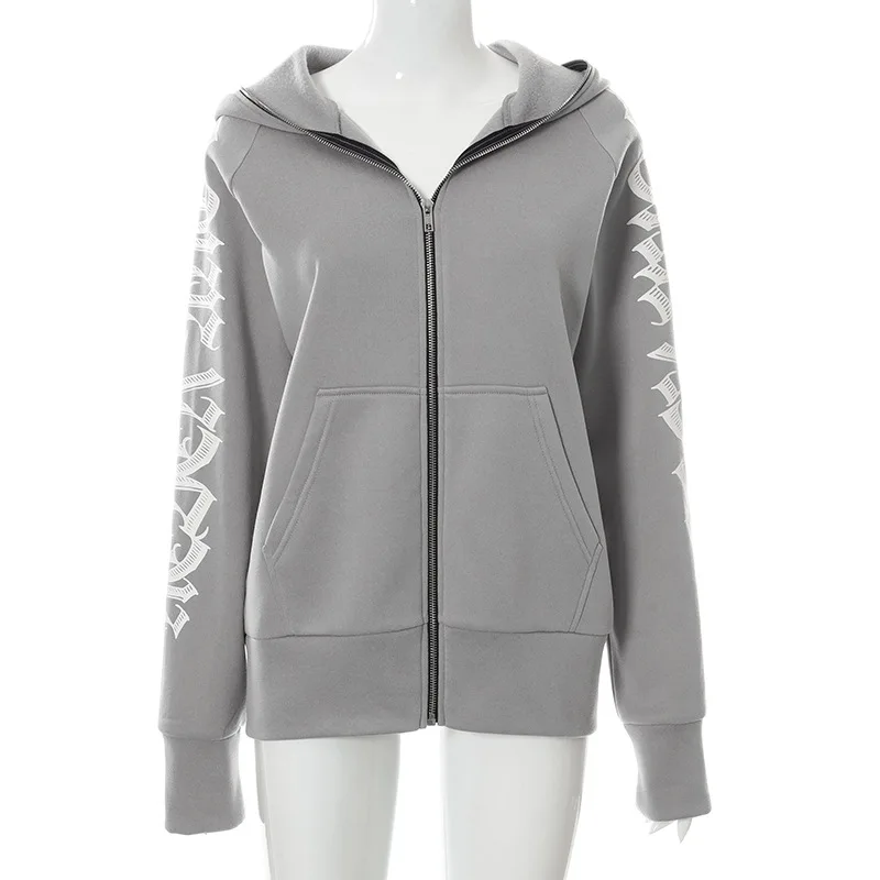 2025 Zipper Letter Print Baddie Clothes Women Hooddies Casual Streetwear Athleisure Sporty Tops Cyber Ghetto Sweatshirts New