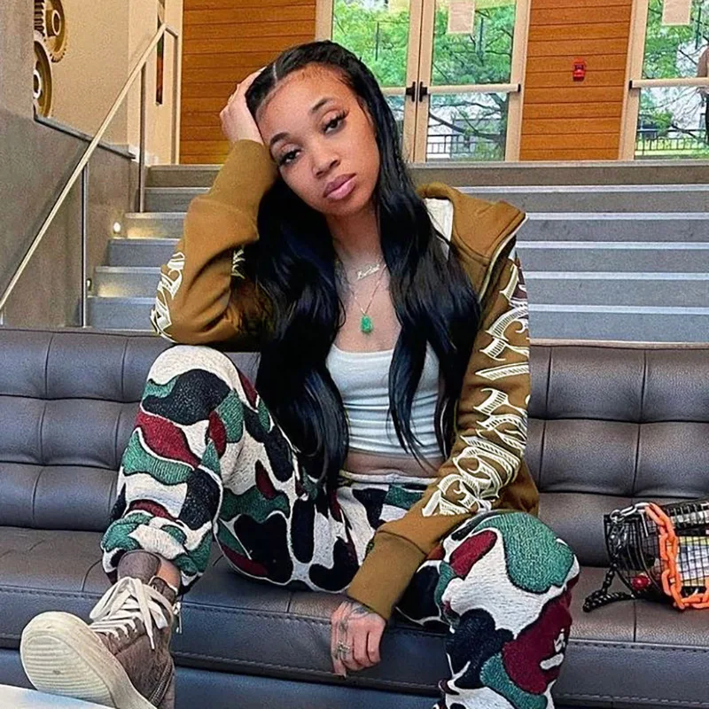 2025 Zipper Letter Print Baddie Clothes Women Hooddies Casual Streetwear Athleisure Sporty Tops Cyber Ghetto Sweatshirts New