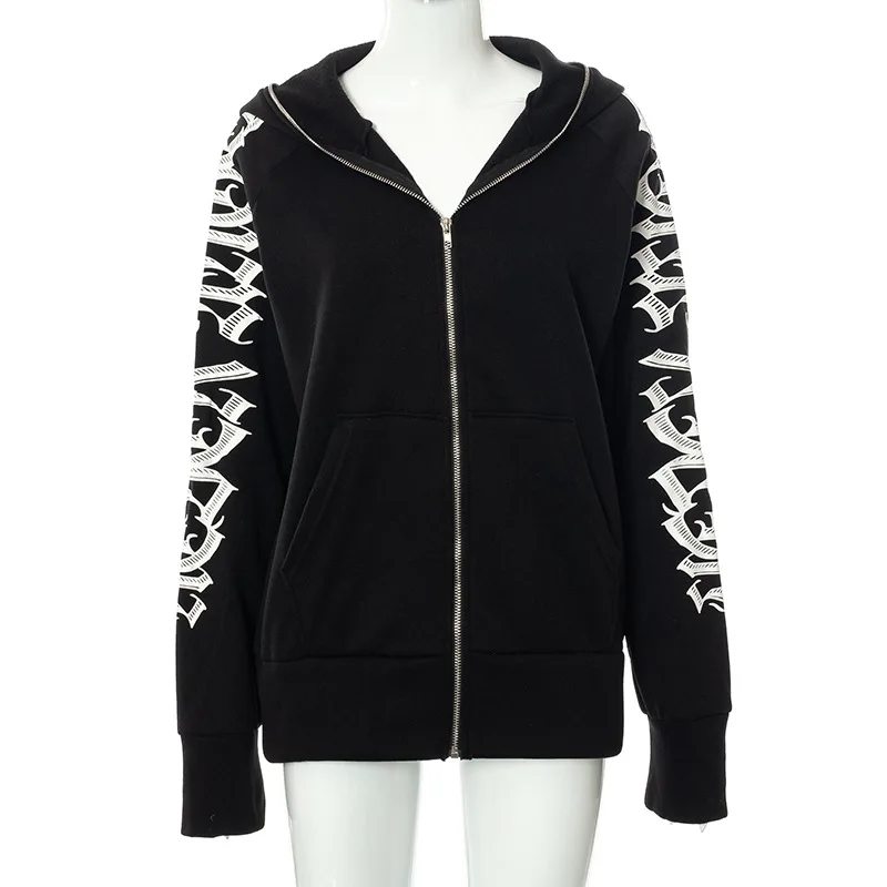 2025 Zipper Letter Print Baddie Clothes Women Hooddies Casual Streetwear Athleisure Sporty Tops Cyber Ghetto Sweatshirts New