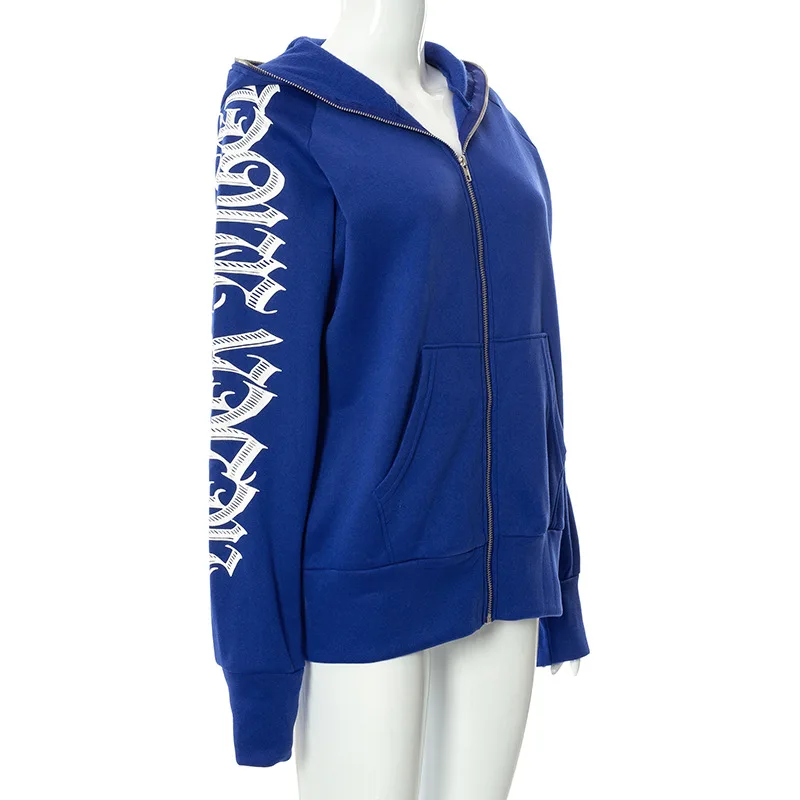 2025 Zipper Letter Print Baddie Clothes Women Hooddies Casual Streetwear Athleisure Sporty Tops Cyber Ghetto Sweatshirts New