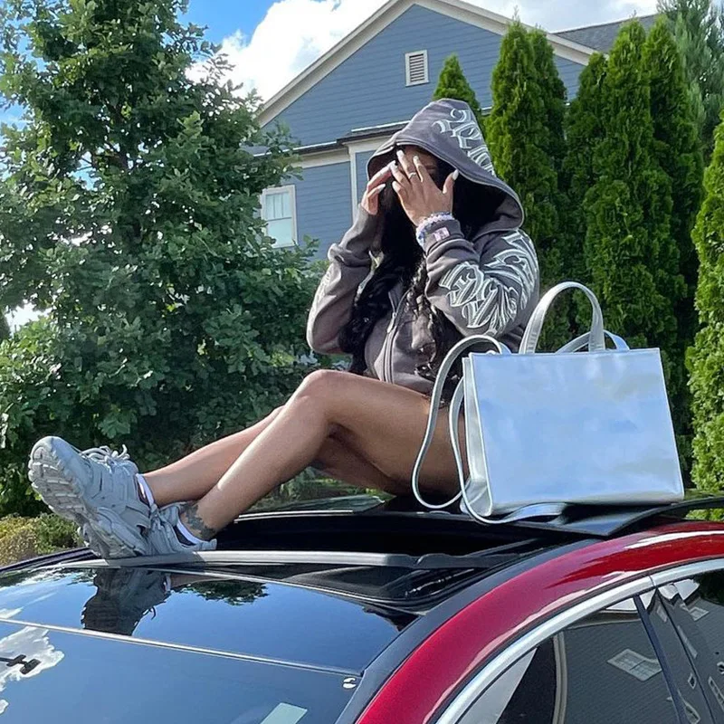 2025 Zipper Letter Print Baddie Clothes Women Hooddies Casual Streetwear Athleisure Sporty Tops Cyber Ghetto Sweatshirts New