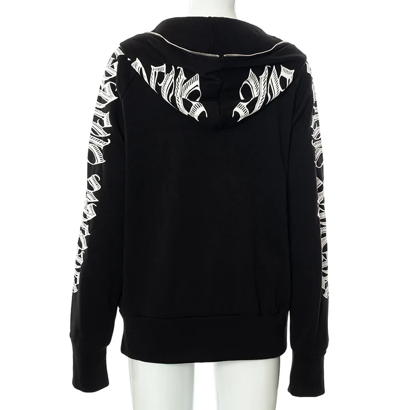 2025 Zipper Letter Print Baddie Clothes Women Hooddies Casual Streetwear Athleisure Sporty Tops Cyber Ghetto Sweatshirts New