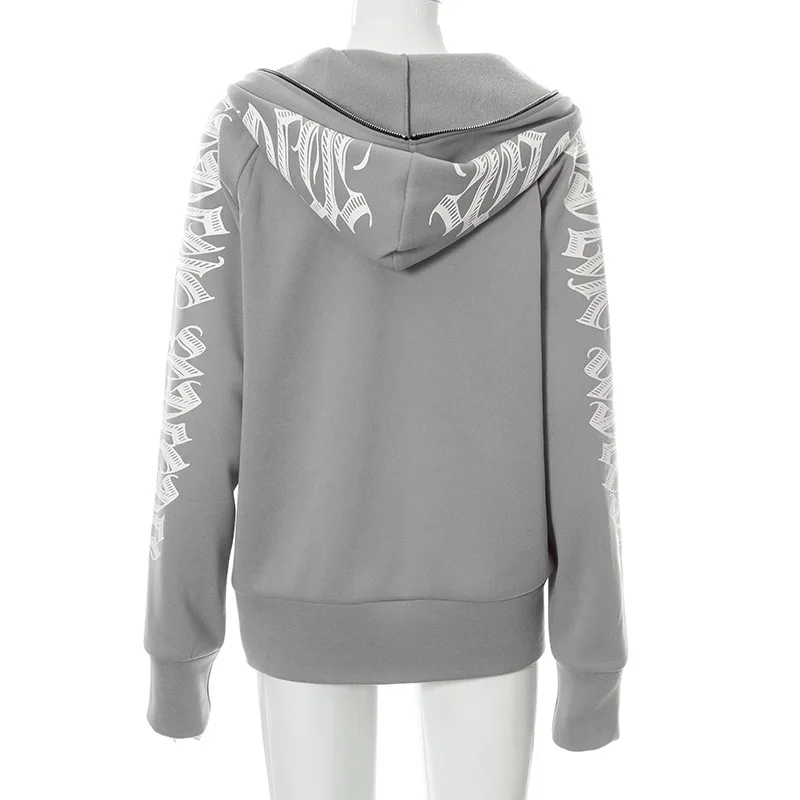 2025 Zipper Letter Print Baddie Clothes Women Hooddies Casual Streetwear Athleisure Sporty Tops Cyber Ghetto Sweatshirts New