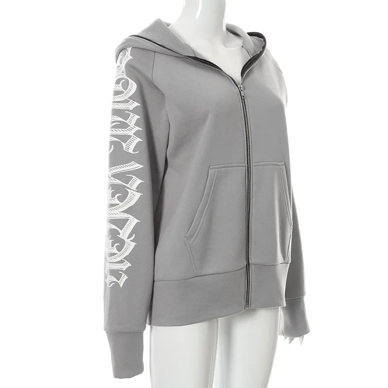 2025 Zipper Letter Print Baddie Clothes Women Hooddies Casual Streetwear Athleisure Sporty Tops Cyber Ghetto Sweatshirts New