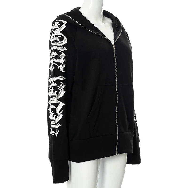 2025 Zipper Letter Print Baddie Clothes Women Hooddies Casual Streetwear Athleisure Sporty Tops Cyber Ghetto Sweatshirts New