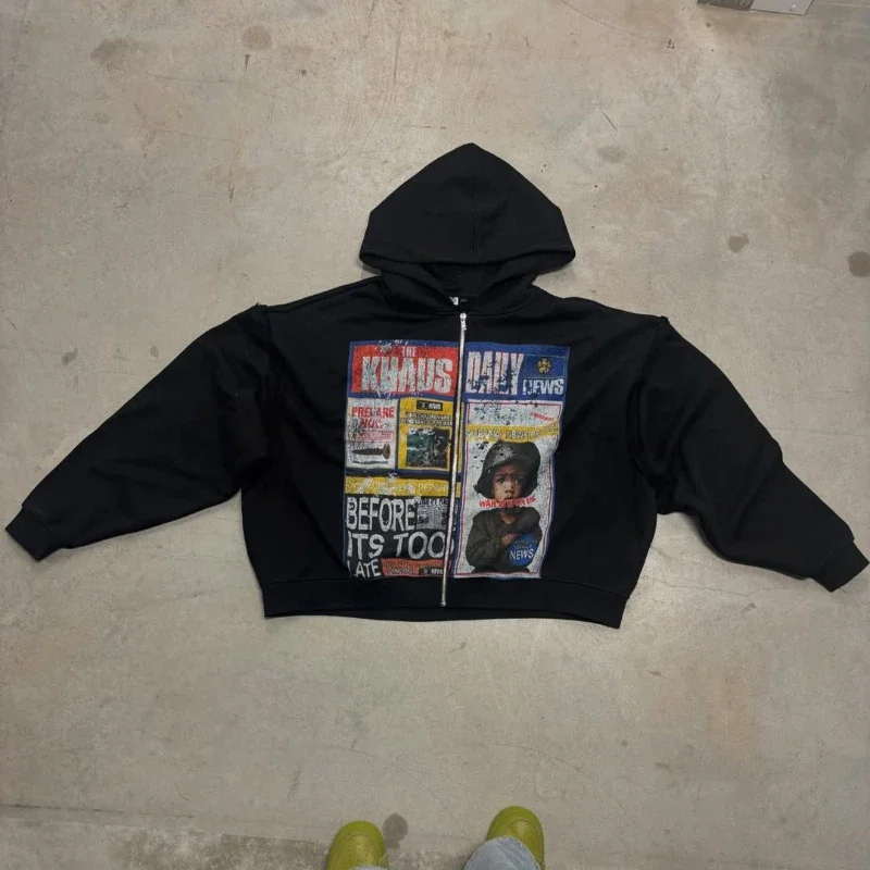 Y2K Streetwear Women Zipper Hoodie Harajuku Gothic Fashion Printed Pattern Casual Sportswear Winter Clothes Women